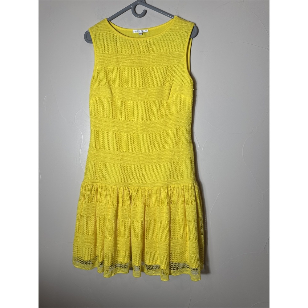 Sandra‎ Darren Womens Dress 14 Yellow Lace Lined Shift Classic Cocktail Church